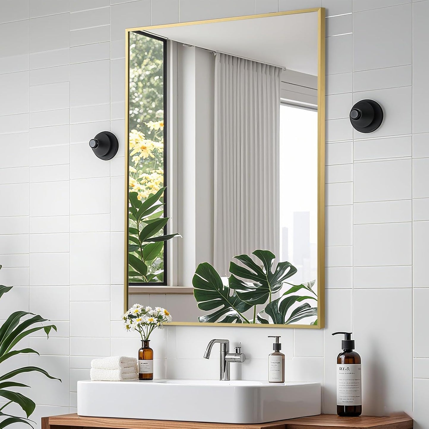 Brushed Gold Mirror, 16x20 Inch Aluminum Framed Rectangle Mirror, Anti-Rust, Tempered Glass, Square Corner Wall Mirror for Over Sink, Vanity, Bedroom, Entryway, Horizontal/Vertical