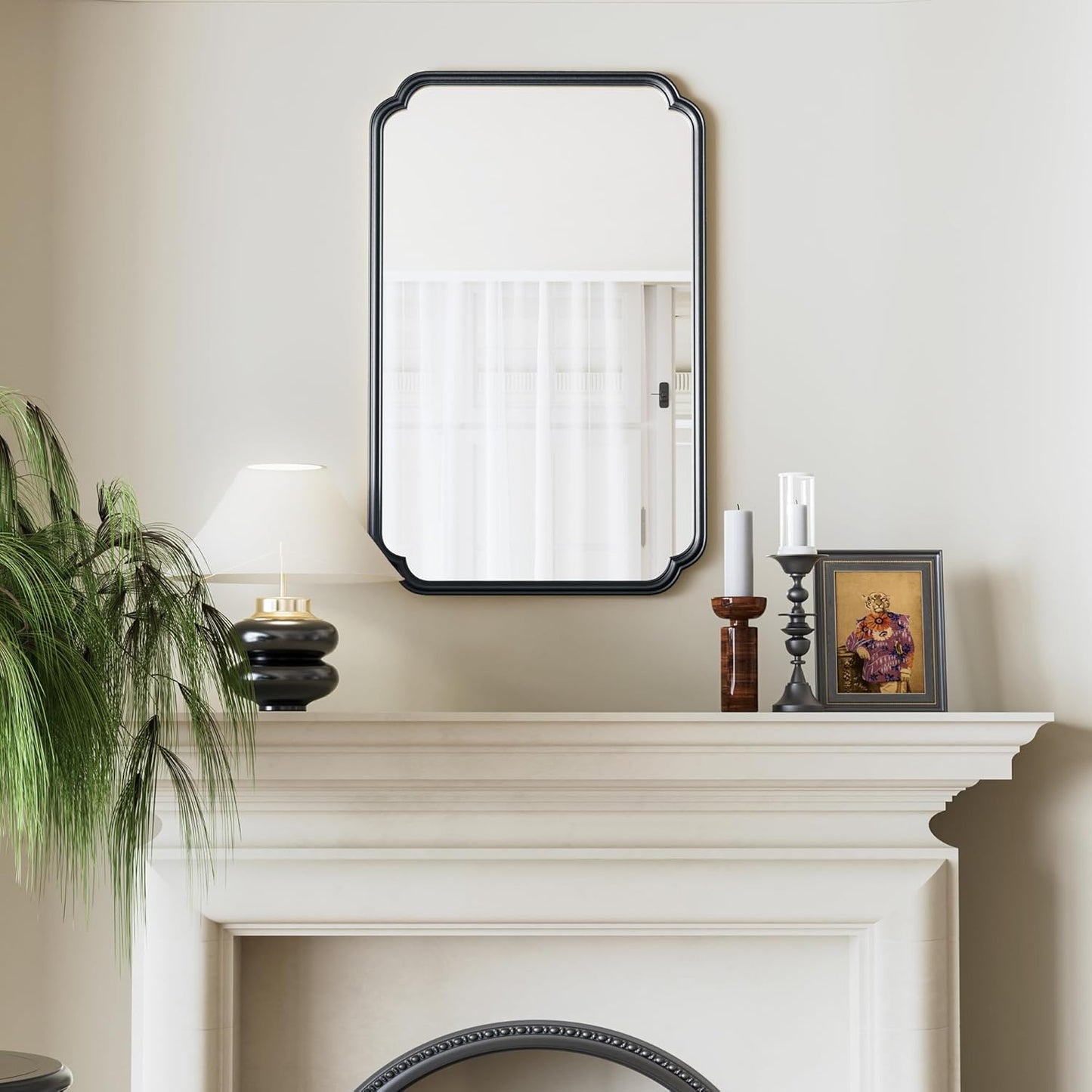 22x34 Inch Black Bathroom Mirror, Metal Framed Wall Mirror with Rounded Edges, Rustproof Horizontal Vertical Hanging for Vanity Over Sink