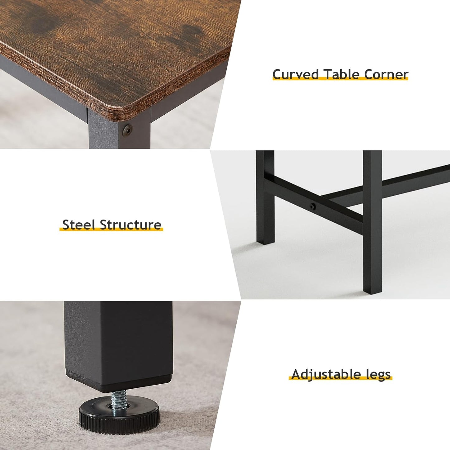 Rovibek 43" Dining Table Set for 4, Modern Space Saving Kitchen Breakfast Table with Benches & Adjustable Feet, Wooden Industrial Style Farmhouse, Brown