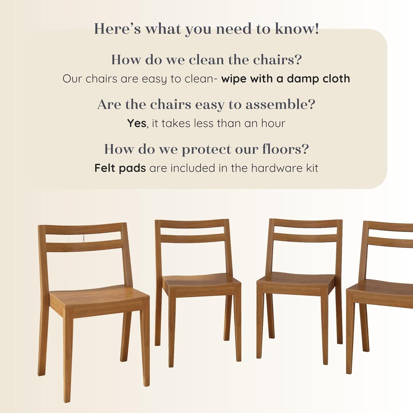 Grain & Grove Davie Dining Room Chairs Set of 4, Solid Wood Modern Kitchen Chair for Living Room, Kitchen, Pecan