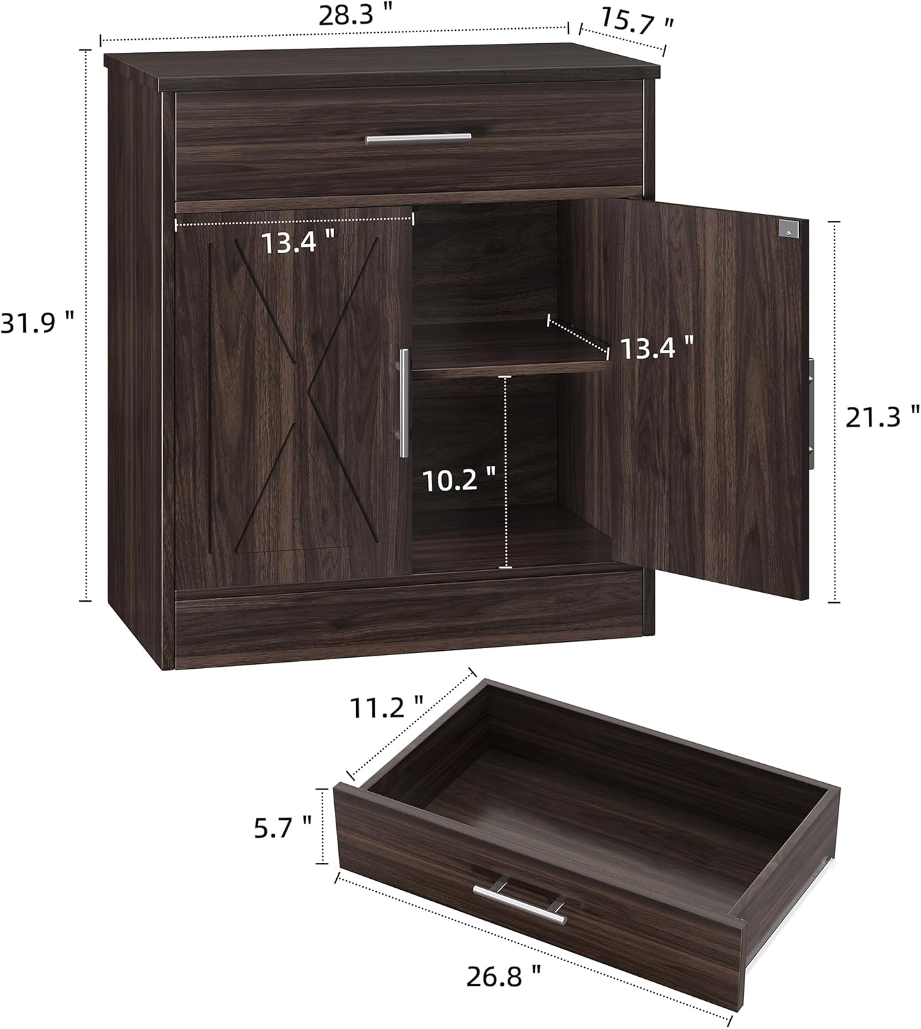 Shintenchi Farmhouse Storage Cabinets with Doors and Shelves,Kitchen Barn Door Storage Cabinet with Drawers,Coffee Bar Cabinet Buffest Sideboard for Dining Living Room,Bathroom,Entryway,Dark Brown