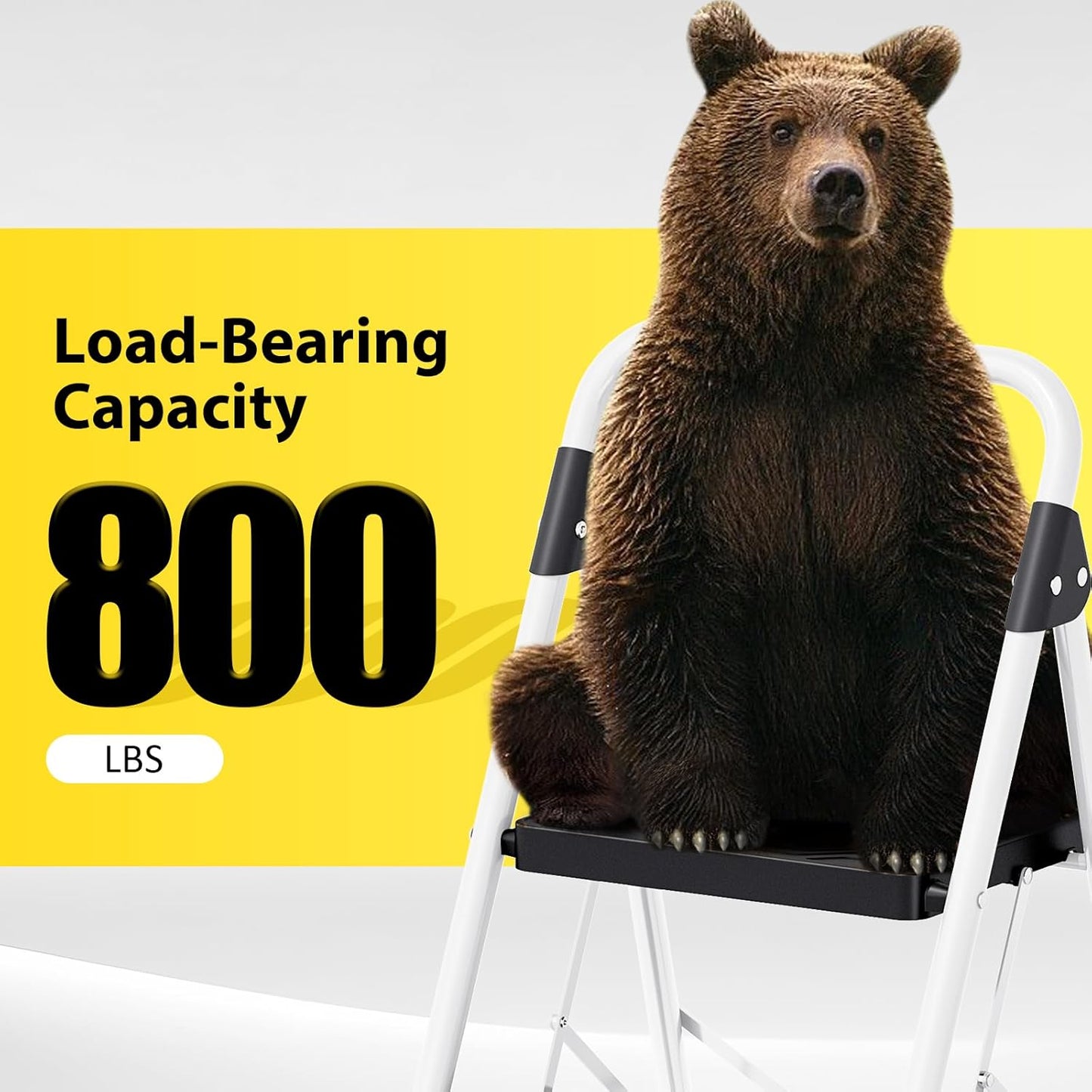 KINGRACK 2 Step Folding Ladder, 800lbs Capacity Step Stool with Safety Lock, Non-Skid Wide Pedals, and Handrail, Lightweight, Household Ladder for Home, Kitchen, Pantry, Closets, and Office Use, White