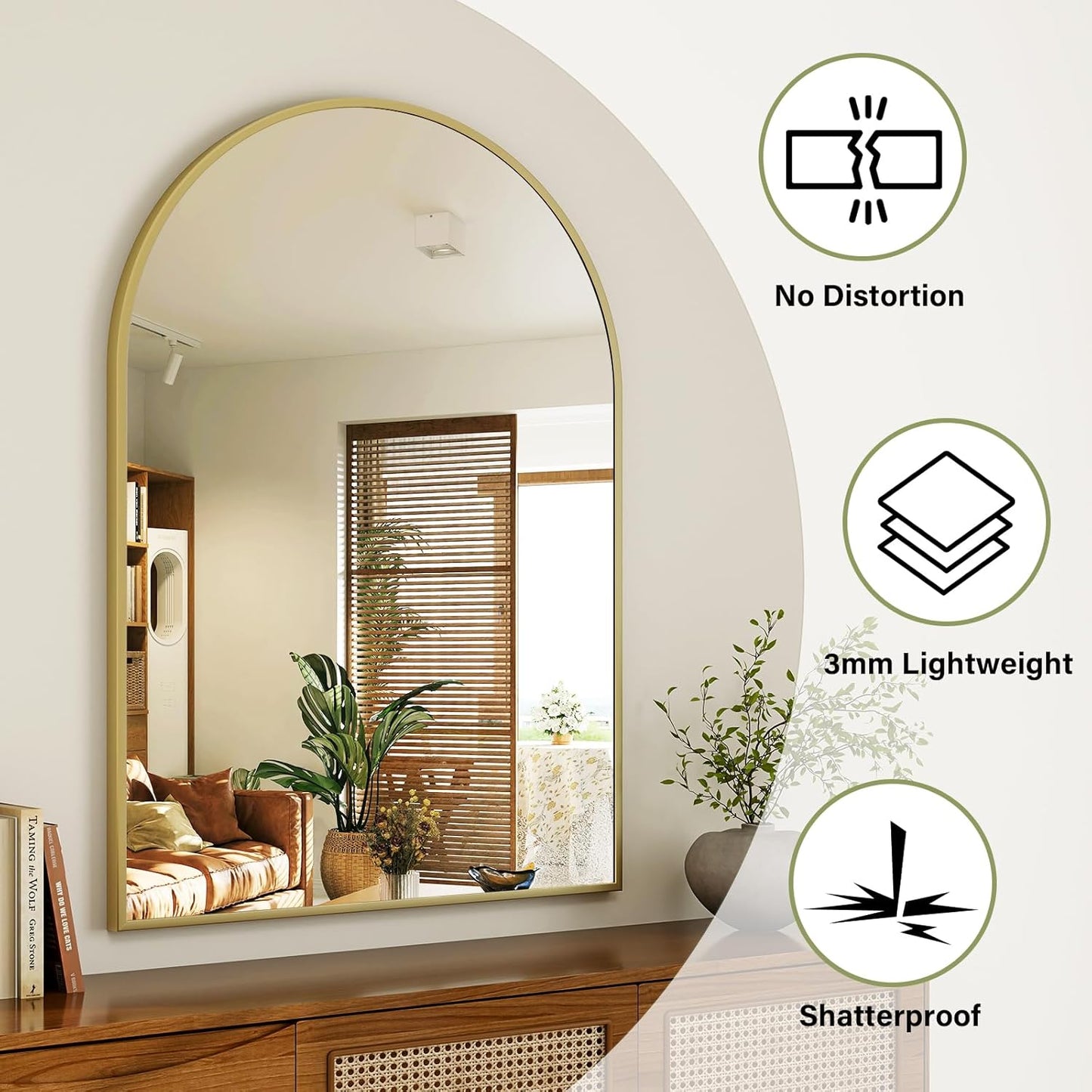 Arch Bathroom Mirror, 20x30 inch Arched Bathroom Mirror/Wall Mounted Vanity Mirror - Arch Metal Frame Wall Mirror for Bathroom Bedroom Living Room, Gold