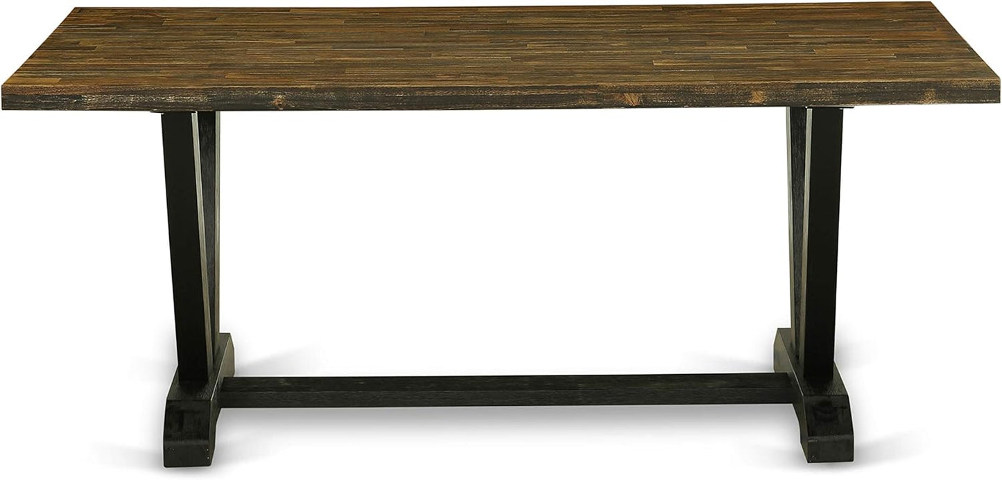 East West Furniture V677EL635-9 9 Piece Kitchen Table Set Includes a Rectangle Dining Table with V-Legs and 8 Doeskin Linen Fabric Parson Dining Room Chairs, 40x72 Inch, Multi-Color