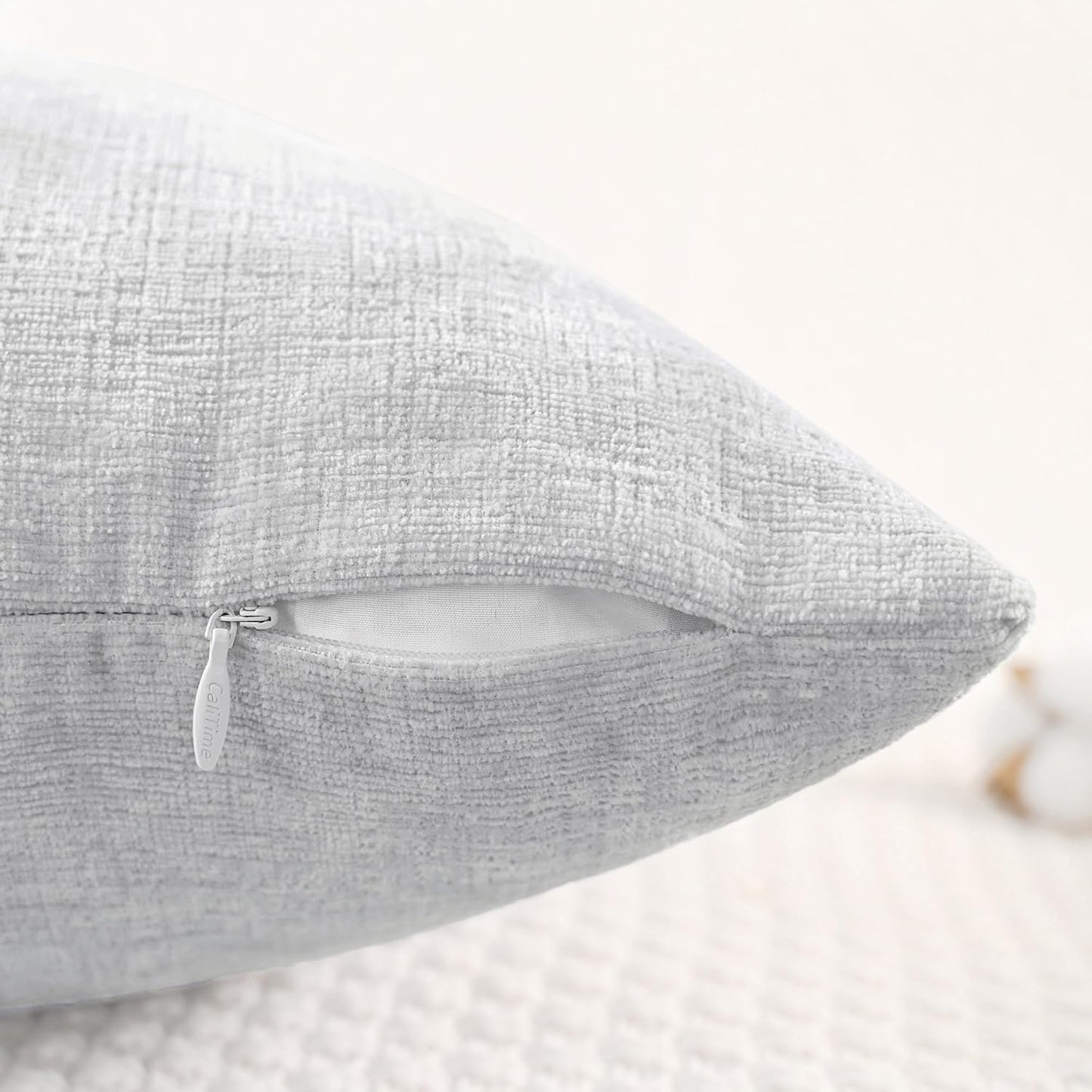 CaliTime Throw Pillow Covers Decorative 18 X 18 Inches Pack of 2 Cozy Chenille Cushion Cases for Couch Sofa Bed Living Room Home Moonbeam Gray