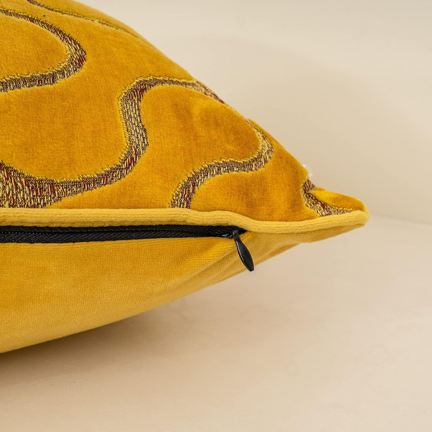 Yangest Yellow Square Throw Pillow Cover Wavy Velvet Cushion Cover Modern Zippered Pillowcase for Sofa Couch Bedroom Living Room Chair, 18 x 18 Inch