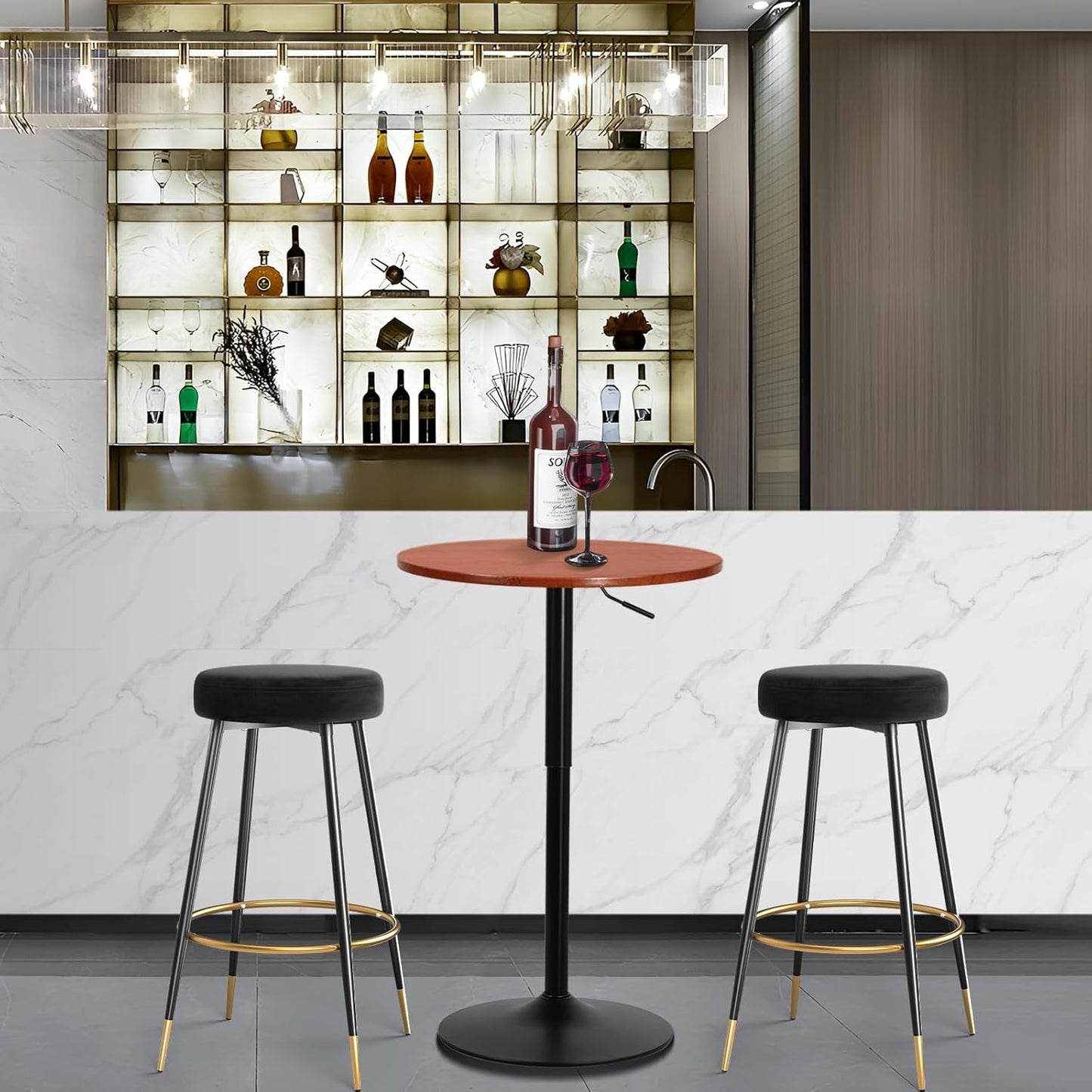 Athena Collection Bar Table with Swivel Top, Round Bistro Pub Bar Height Cocktail Table with Height Adjustable top and Metal Silver Base for Home Outdoor Party Event, Red