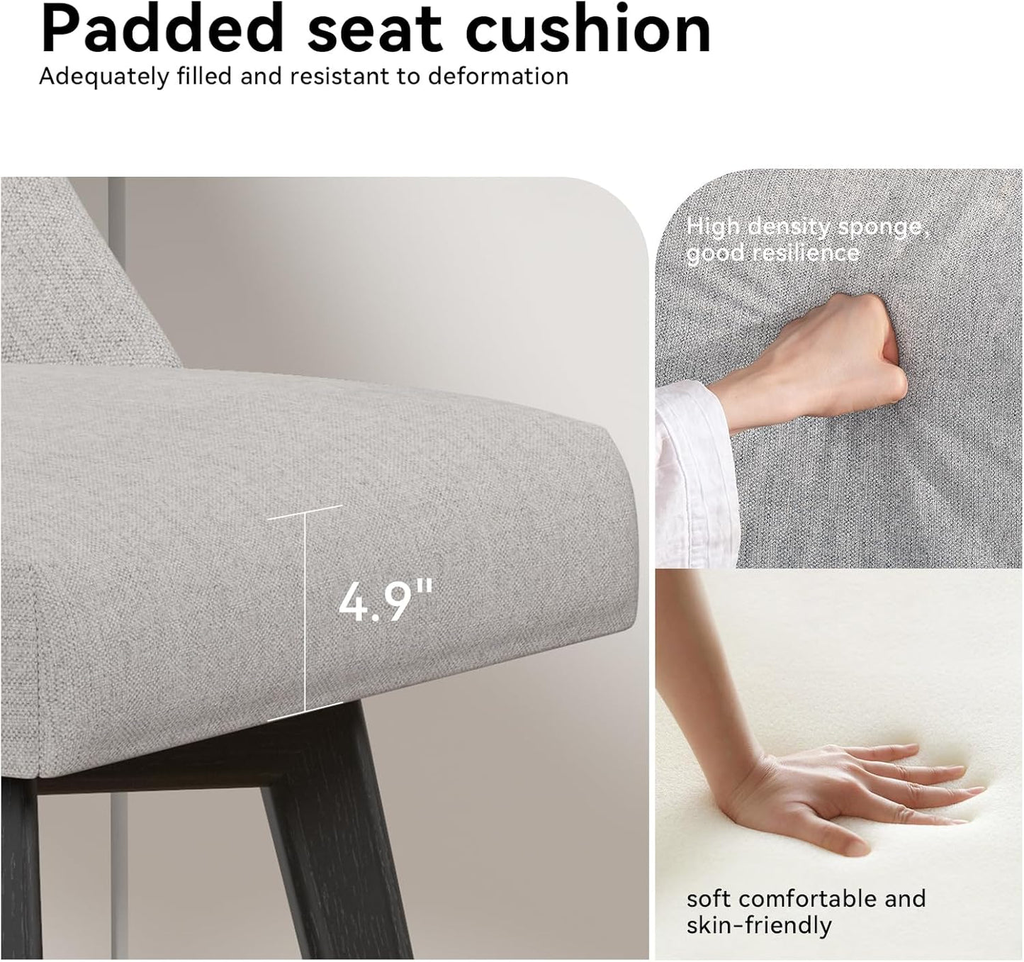 Counter Height Swivel Bar Stools Set of 3, 26 Inch Bar Stools with Footrest, Linen Fabric Upholstered Barstools with Back and Solid Wood Legs for Kitchen Island, Dining Room,Pub,Light Grey