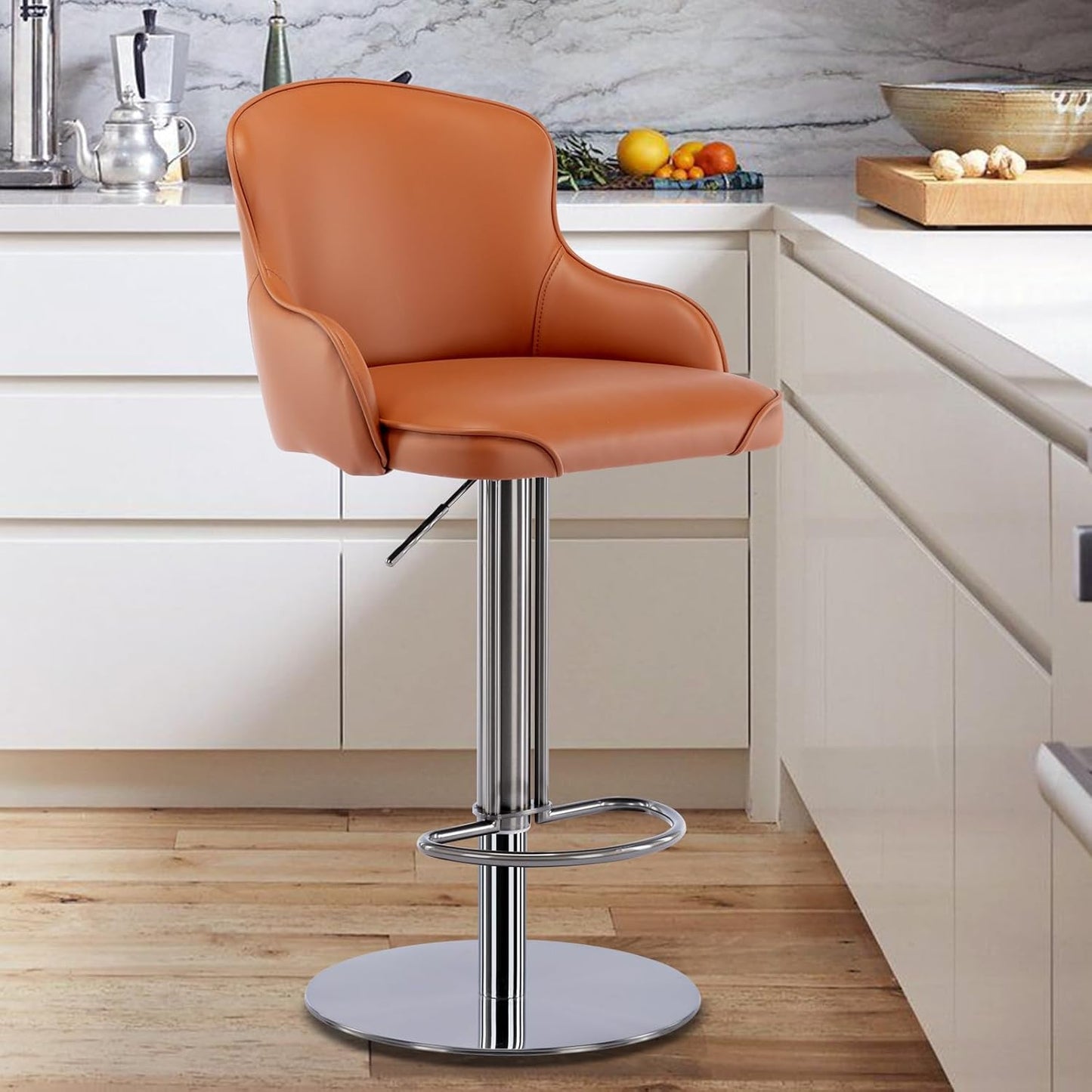 CozyRain Bar Stools Adjustable Stainless Steel Swivel Barstool with Back and Footrest,Modern Leather Upholstered Bar Chairs for Home,Kitchen,Bar, Counter Brown/Grey (Brown)