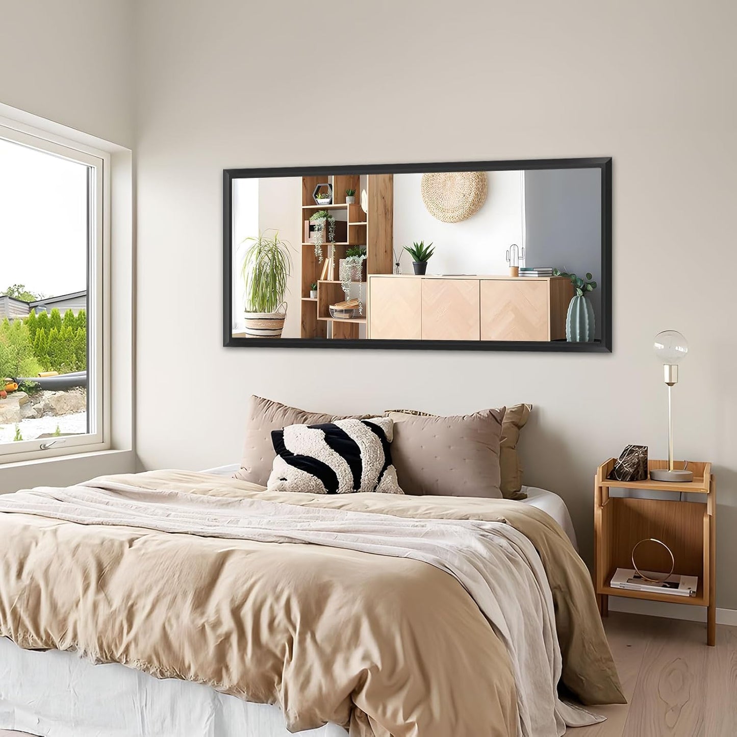 Amorho Black Bathroom Mirror, 60 X30 Inch Thick Metal Framed Wall Mirrors for Over 2 Sinks, Bedroom, Living Room, Entryway, Large Rectangle Wall-Mounted Mirrors.