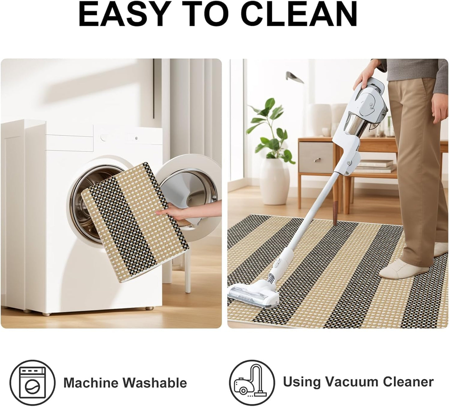 OJIA Tan Washable Outdoor Rug 3'x5', Fall Front Door Mat Outside Entrance Cotton Woven Halloween Doormat Indoor Outdoor Rugs Striped Entryway Rugs Small Outdoor Door Mats for Porch Patio Kitchen Entry