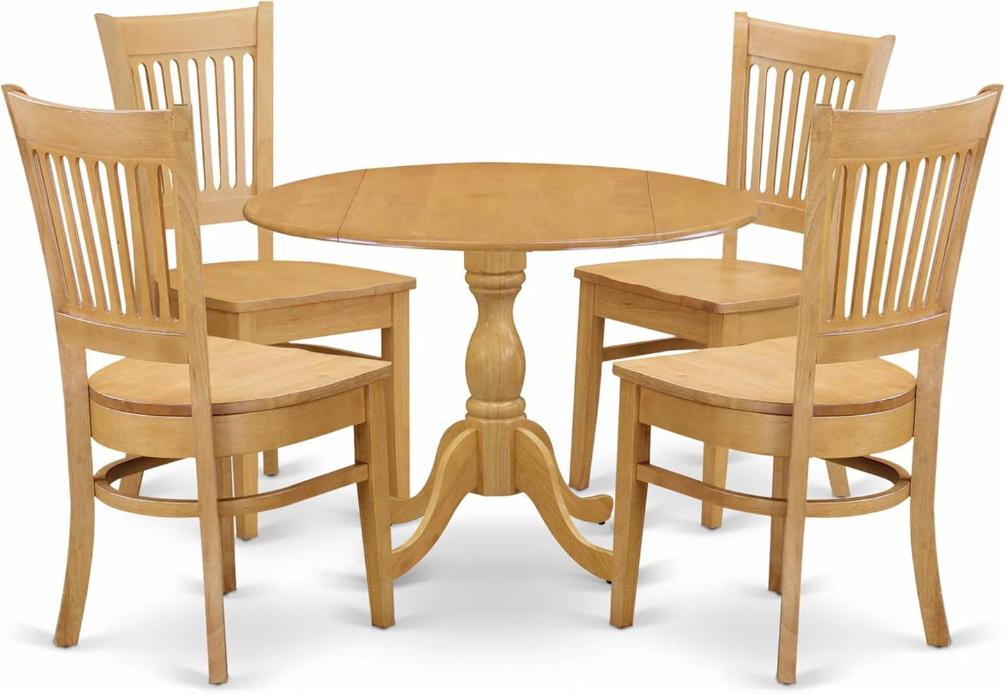East West Furniture DMVA5-OAK-W 5 Piece Modern Dining Table Set Includes a Round Wooden Table with Dropleaf and 4 Kitchen Dining Chairs, 42x42 Inch, Oak