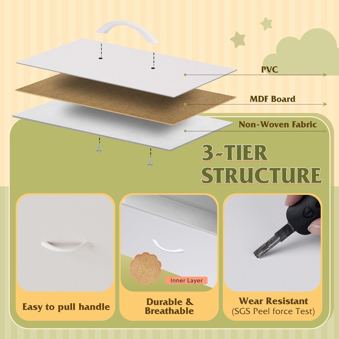 WLIVE White Tall Dresser for Bedroom, 6 Drawer Dressers & Chests of Drawers, Fabric Dresser for Closet, Living Room, Night Stand with Metal Frame, Storage Tower with Fabric Bins, Wood Top