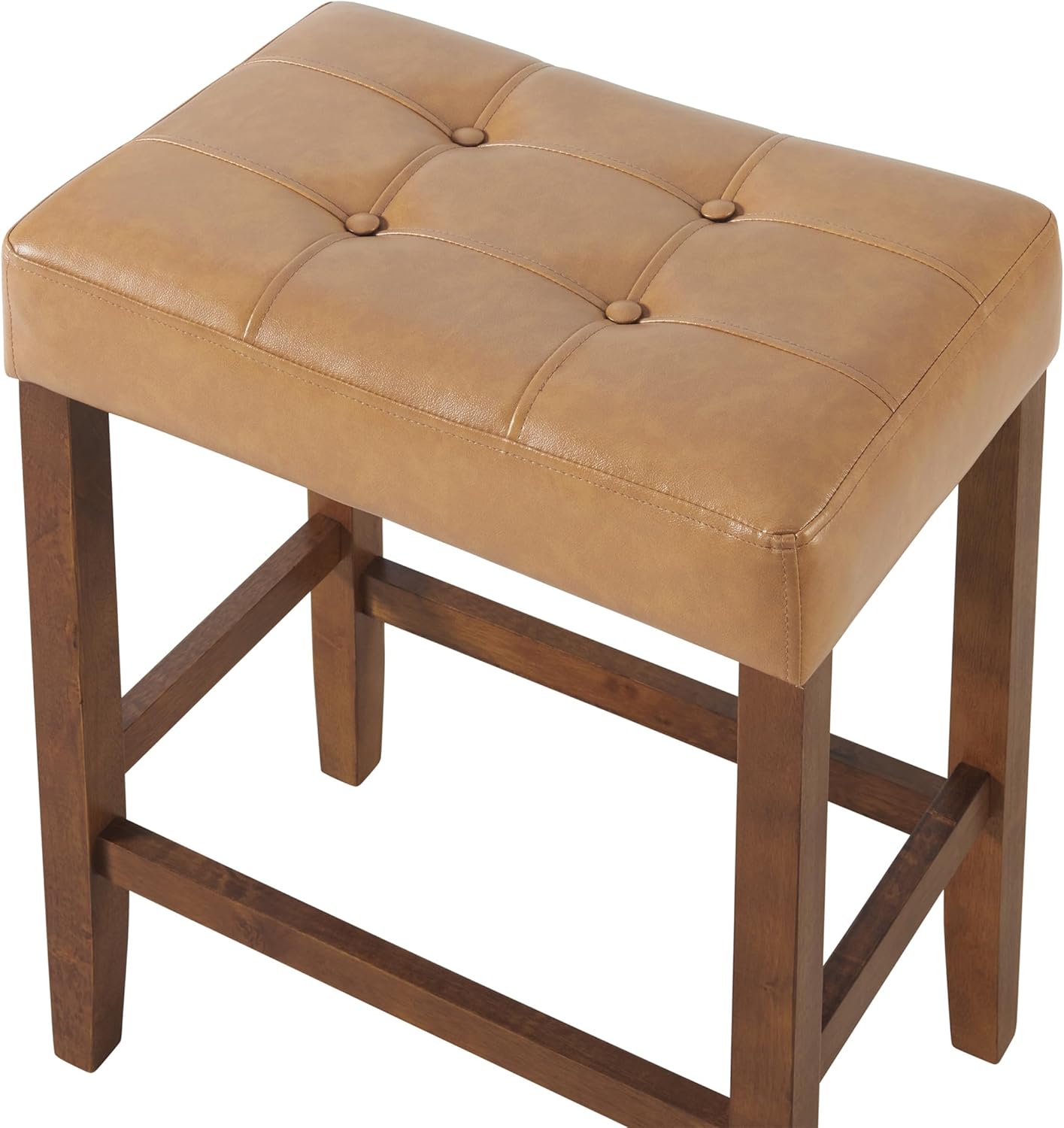 Alaterre Furniture Madison 25-Inch Bar Stool with Faux Leather Seat - Counter Height Stool for Kitchen Island or Bar - Backless Barstools (Cognac/Walnut)