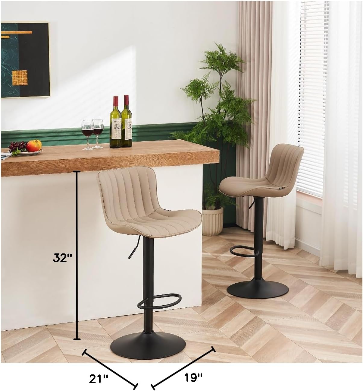 YOUNUOKE Counter Height Bar Stools Kitchen Island Barstools Set of 2 Adjustable Swivel Counter Stool Bar Height Island Chairs with Back, Khaki