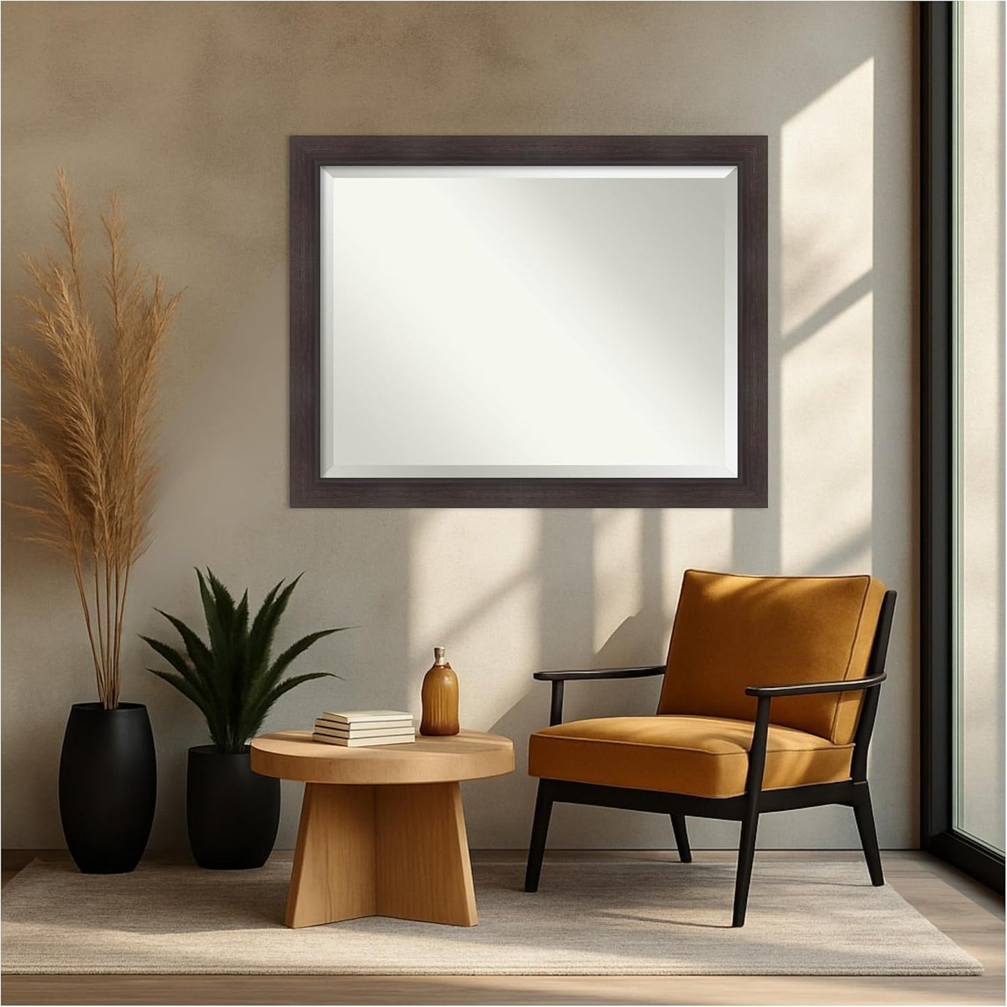 Amanti Art Brown Wall Mirror 36x46 Sloped Espresso Rectangle Bathroom Mirror for Wall Decor Living Room, X-Large Modern Frame, Hangs Horizonally and Vertically, Bathroom Decor, Beveled Edge