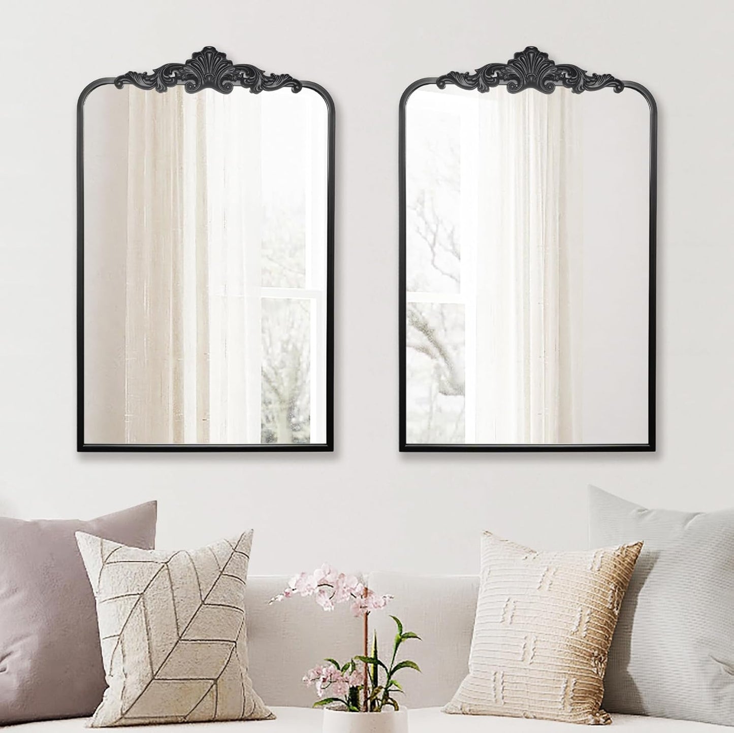 Ruomeng Traditional Wall Mirror, Black Bathroom Mirror Baroque Inspired Wall Décor, Accent Mirror for Vanity Entryway and Living Room, 19” x 30.5”