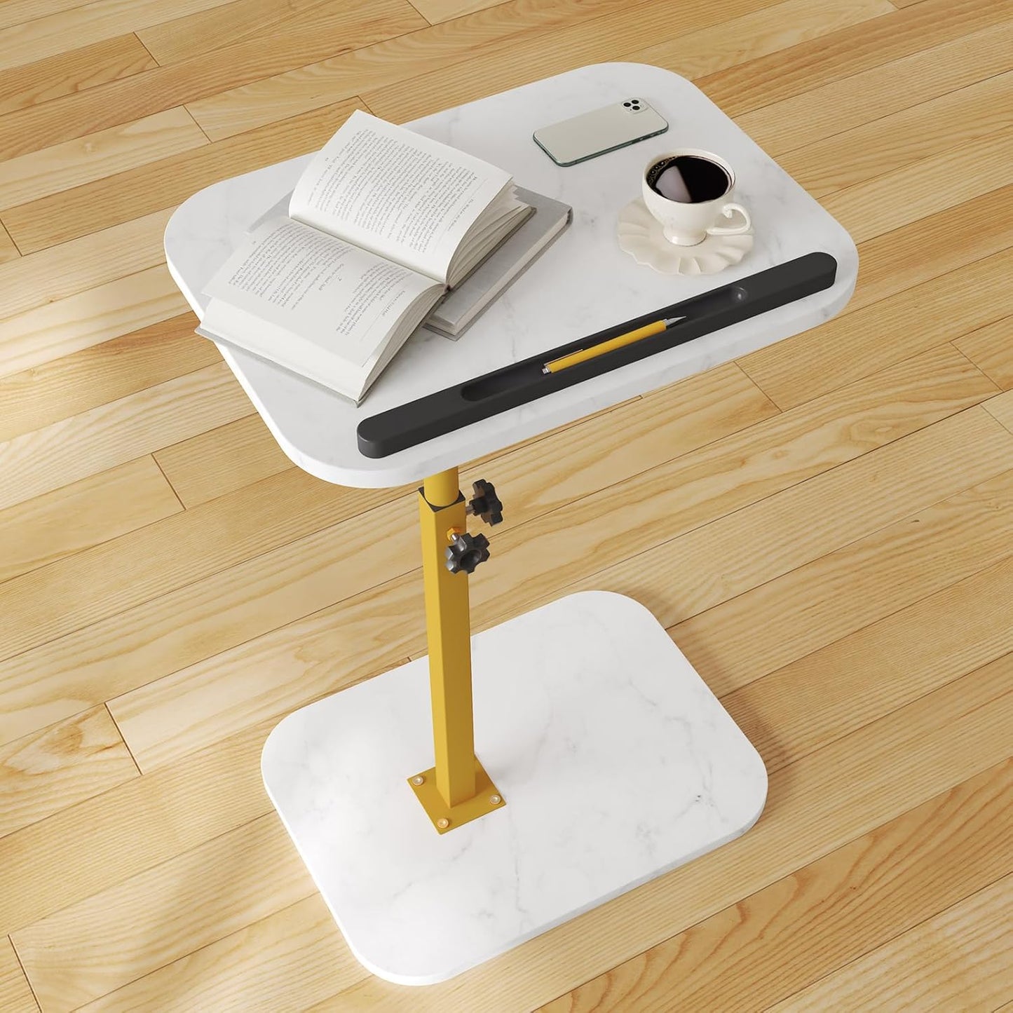 Sofa Couch Arm Table Tv Tray Small Bed Stand C Shaped Side End Tables for Living Room, Bedroom, Marble