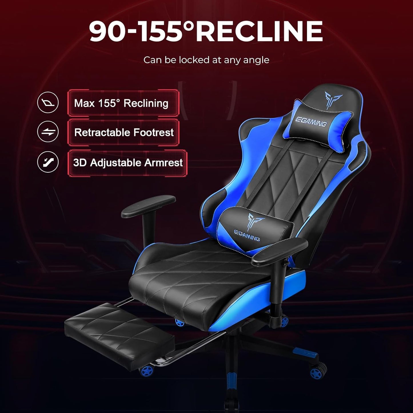 Gaming Chair with 3D Adjustable Armrests, Cow Print Design, Ergonomic Office Chair with High Back, Computer Chair with Footrest,Comfy Diamond Stitching Sest, Game Chair for Adults
