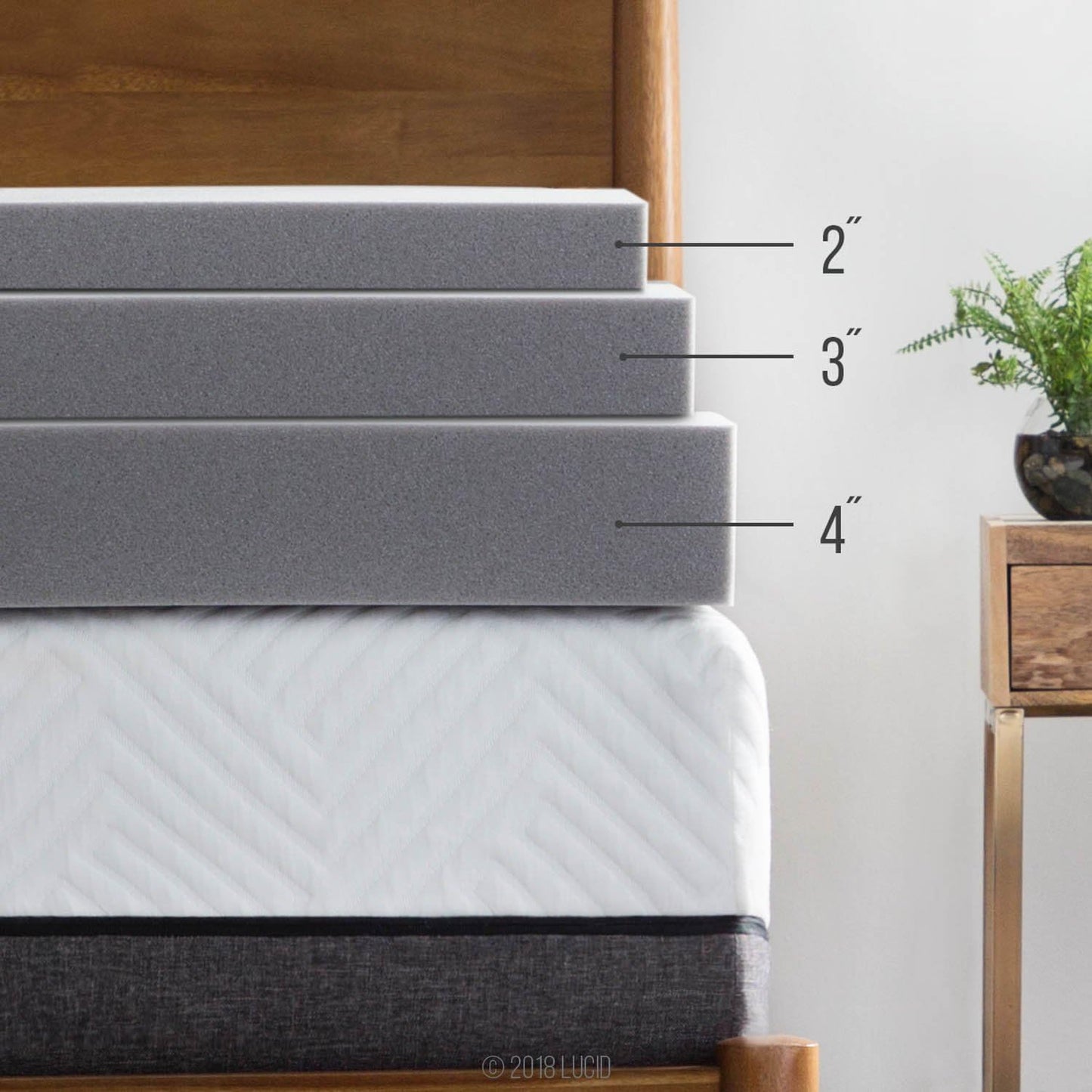 Lucid 4 Inch Bamboo Infused Memory Foam Mattress Topper - King Size – Cooling Ventilation – Pressure Relieving Bed Topper - Mattress Pad – CertiPur Certified