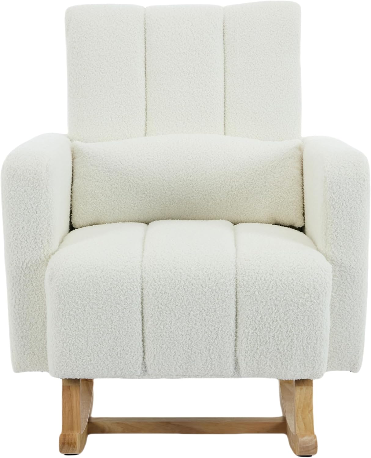 Christopher Knight Home Mapo Wooden Rocking Chair Indoor, Teddy Upholstered Spacious Rocker Chair with Pillow, Comfy Rocking Chair with Armrest for Bedroom, Living Room, Offices, Cream White