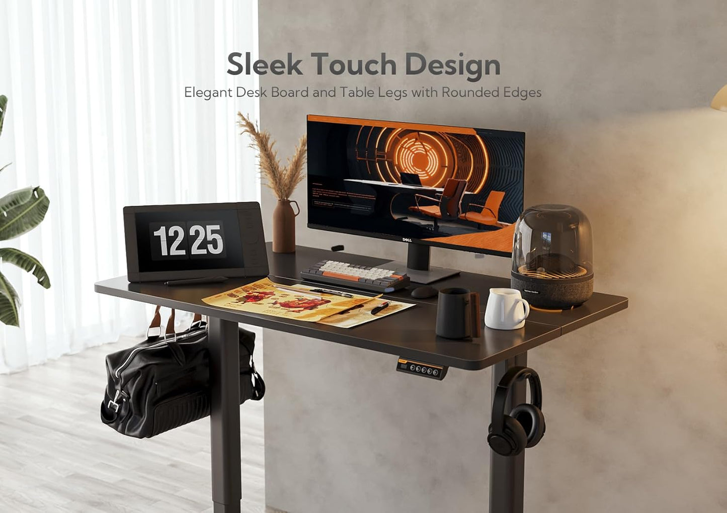 Claiks Electric Standing Desk, Adjustable Height Stand up Desk, 48x24 Inches Sit Stand Home Office Desk with Splice Board, Black Frame/Black Top