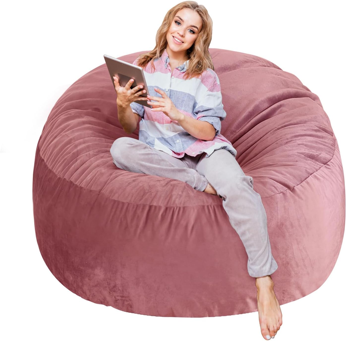 5 Ft Bean Bag Chairs for Adults with Memory Foam Filling, Comfy Bean Bag Sofa with Filler Included, Soft Dutch Velvet Fabric Beanbags,5 Foot, Pink