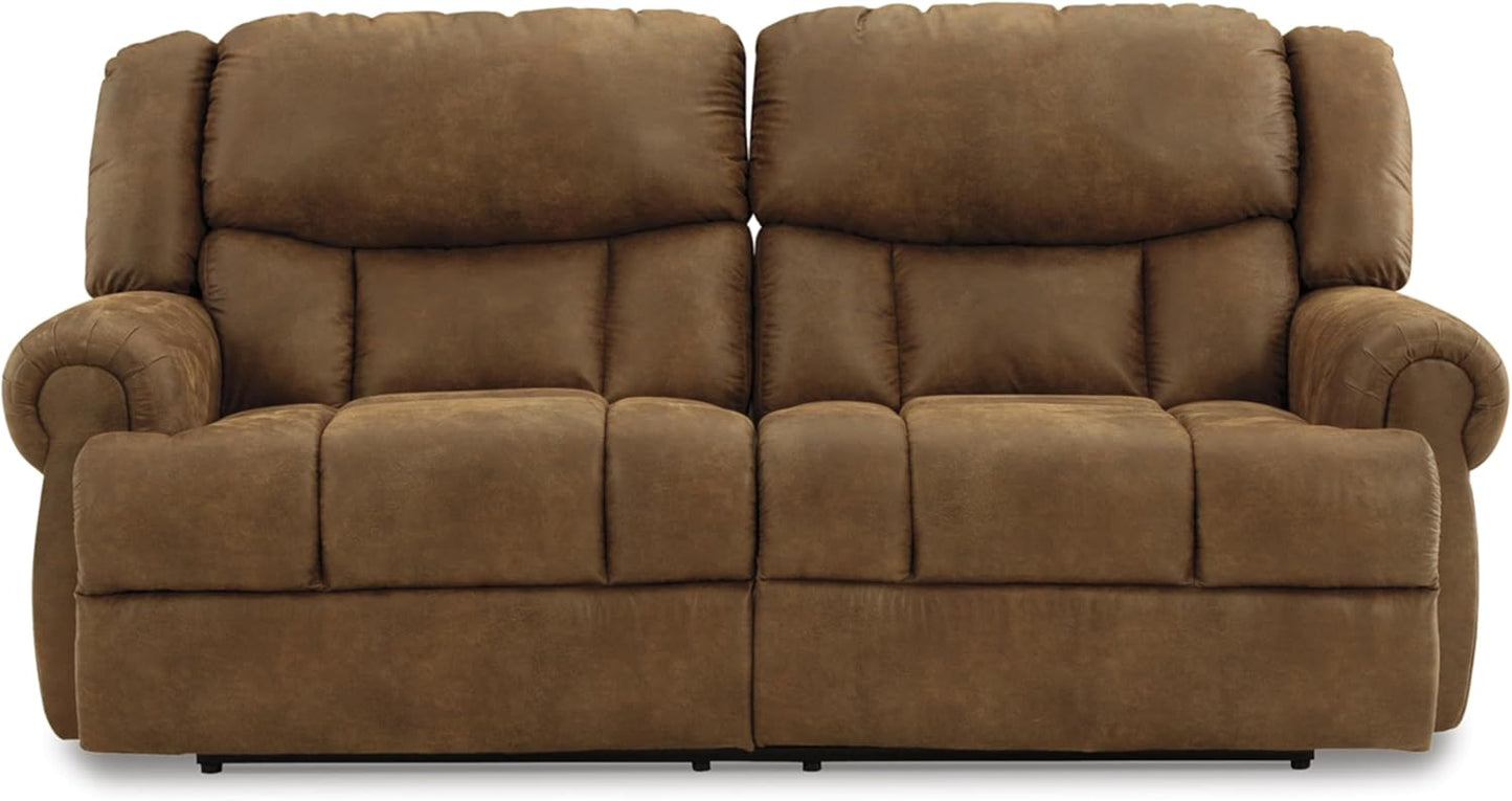 Signature Design by Ashley Boothbay Classic Faux Leather 2 Seat Manual Reclining Sofa, Dark Brown