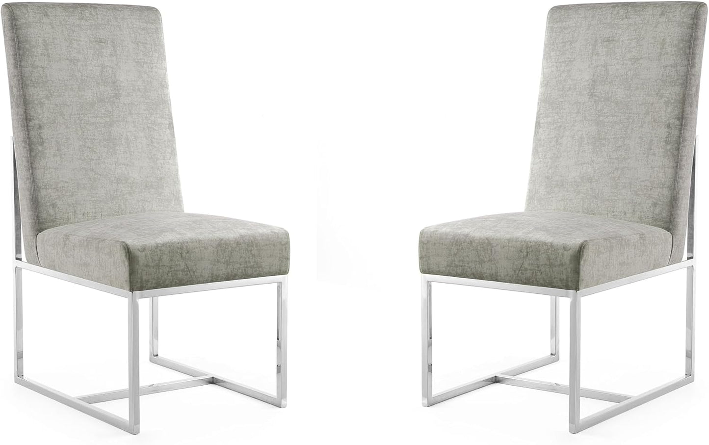 Manhattan Comfort Element Modern Velvet Dining Chairs, High Density Foam, Chrome Finish Stainless Steel Frame, High-Back, Fully Assembled Industrial Chic Accent Furniture, Set of 2, Steel