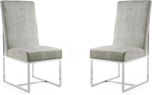 Manhattan Comfort Element Modern Velvet Dining Chairs, High Density Foam, Chrome Finish Stainless Steel Frame, High-Back, Fully Assembled Industrial Chic Accent Furniture, Set of 2, Steel