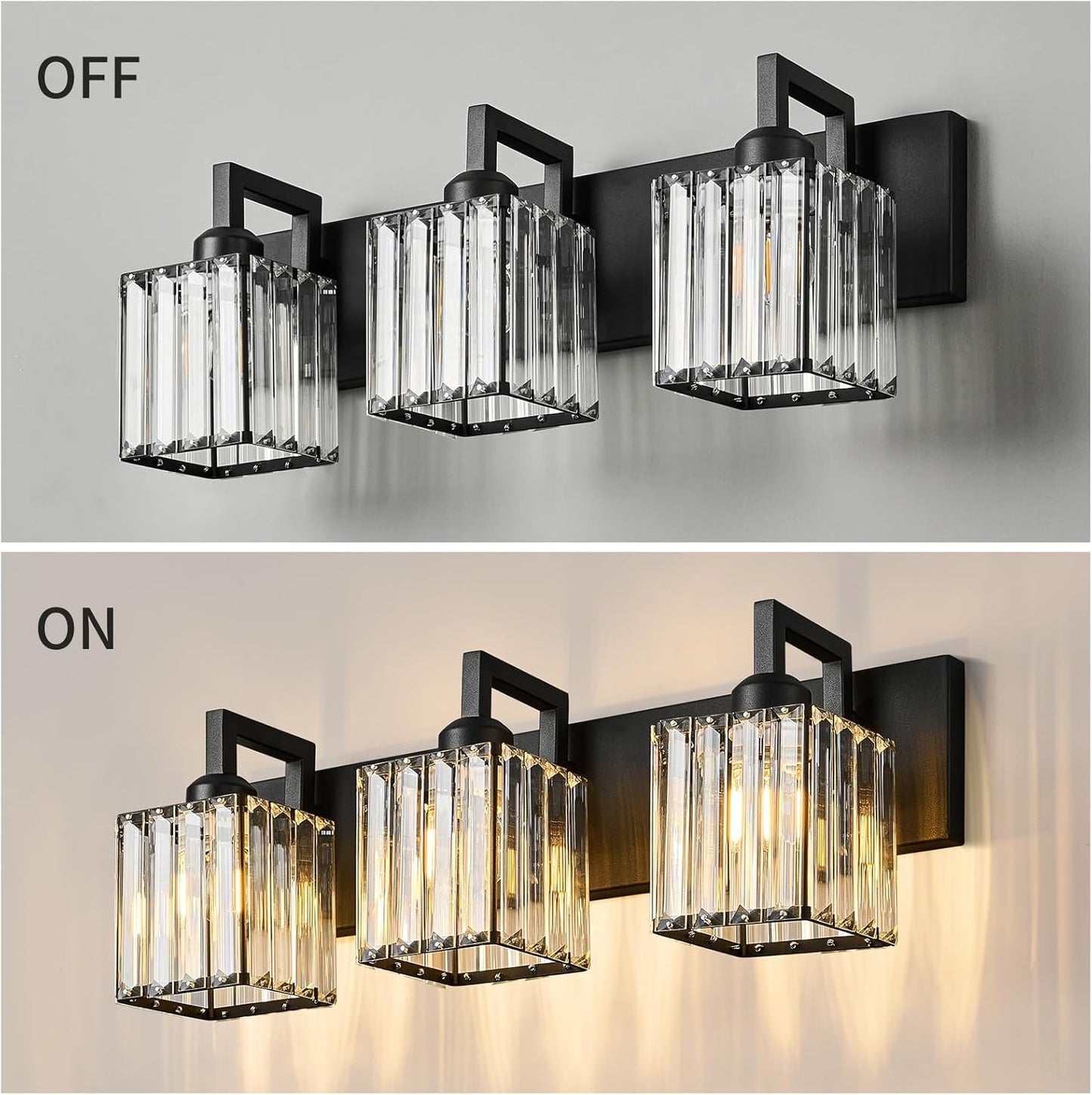 Modern Bathroom Vanity Light 3-Lights Black Crystal Wall Lamp Bathroom Modern Crystal Vanity Lighting