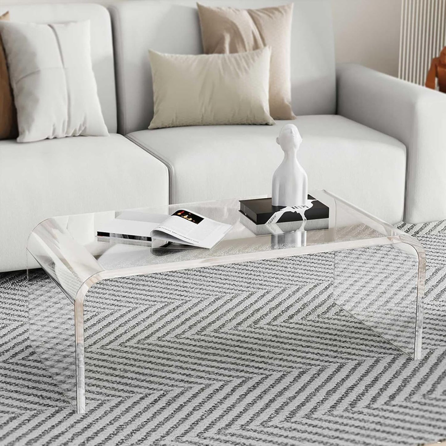 40inch Premium Clear Acrylic Rectangle Coffee Table for Living Room,Mid Century Transparent Waterfall Lowtea Table, Standard Table Size (40"x18"x16") Need Assembly Fit for 2-3 Seat Sofa