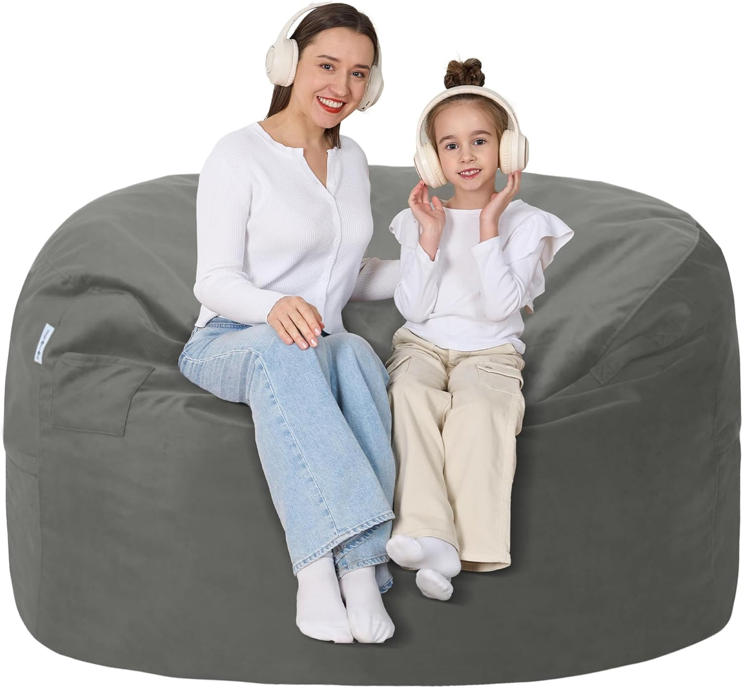 4FT Bean Bag Chair with Ultra Soft Velvet Cover Bean Bag Sofa with Memory Foam Bean Bag Chairs with Large Size Lazy Sofa for Dorm Office Living Room Bedroom Light Grey 4'