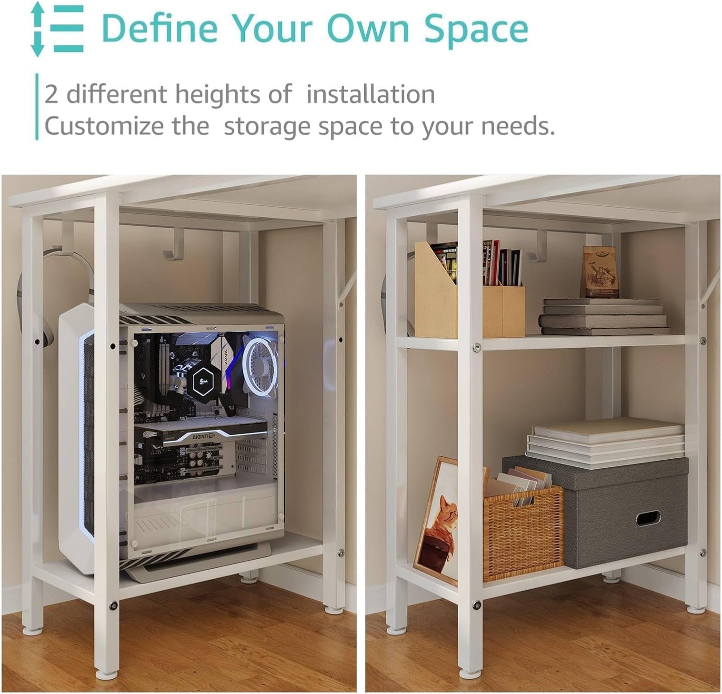 Lufeiya White Desk with Drawers & Storage Shelves, 47 Inch Study Work Writing Desk for Home Office Bedroom, Simple Modern Cute PC Computer Desks Table, White