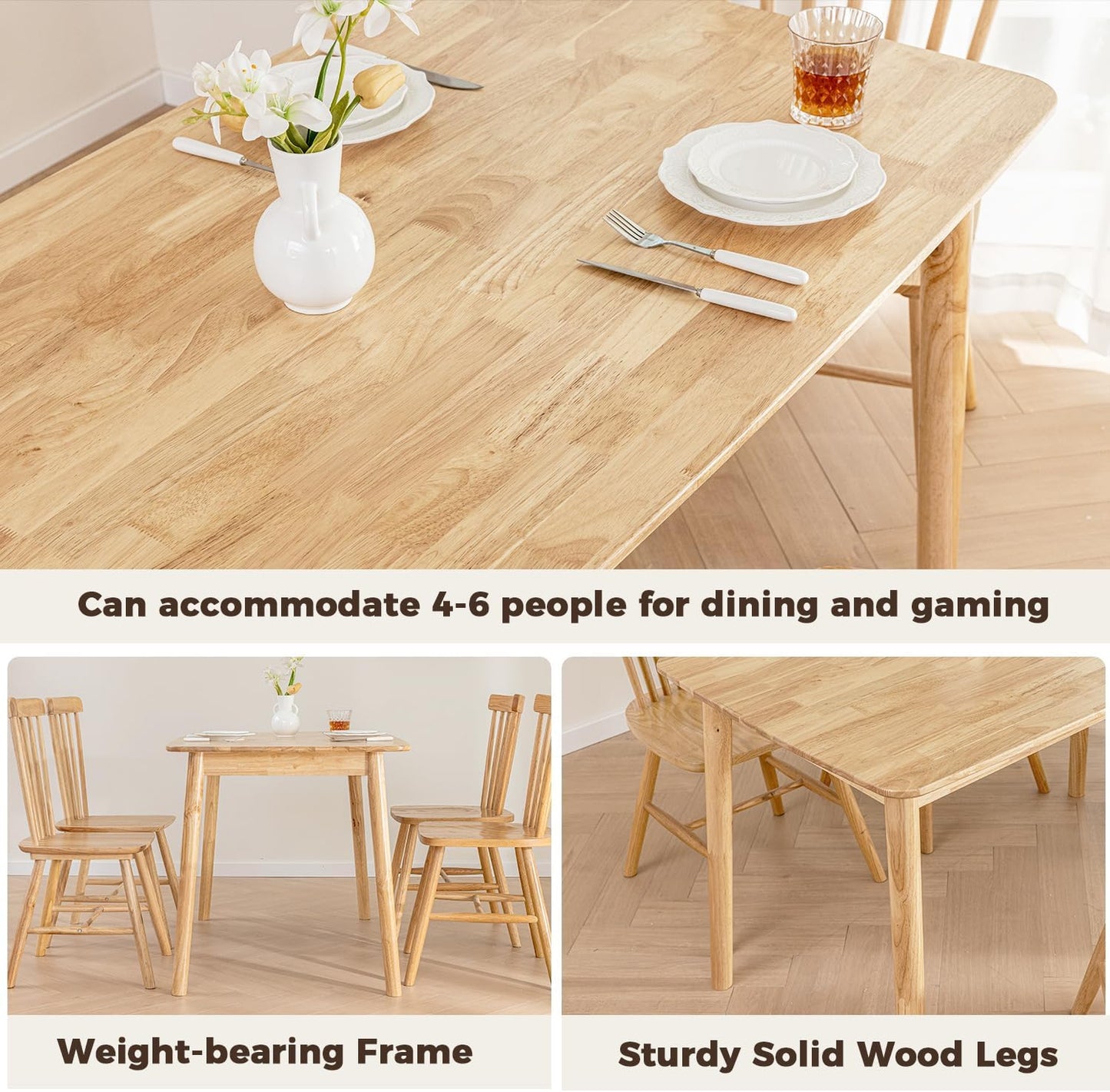 DELAVIN 47.2" Mid Century Modern Kitchen Table, Rectangular Oak Wood Dining Table for Dining Room, Living Room, Easy Assembly, Natural