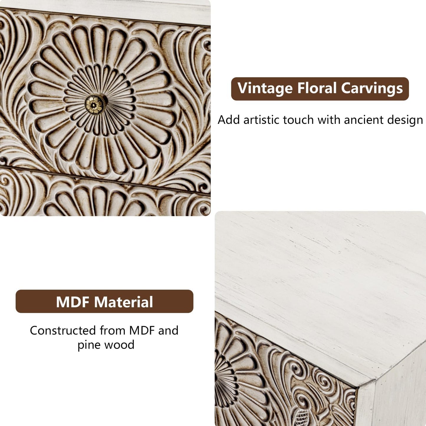 COSIEST Nightstand, 14" D x 18" W x 21.5" H MDF End Table with 2 Drawers, Vintage Style Wood Bedside Table, Bedroom Accessories for Home, Office, College Dorm