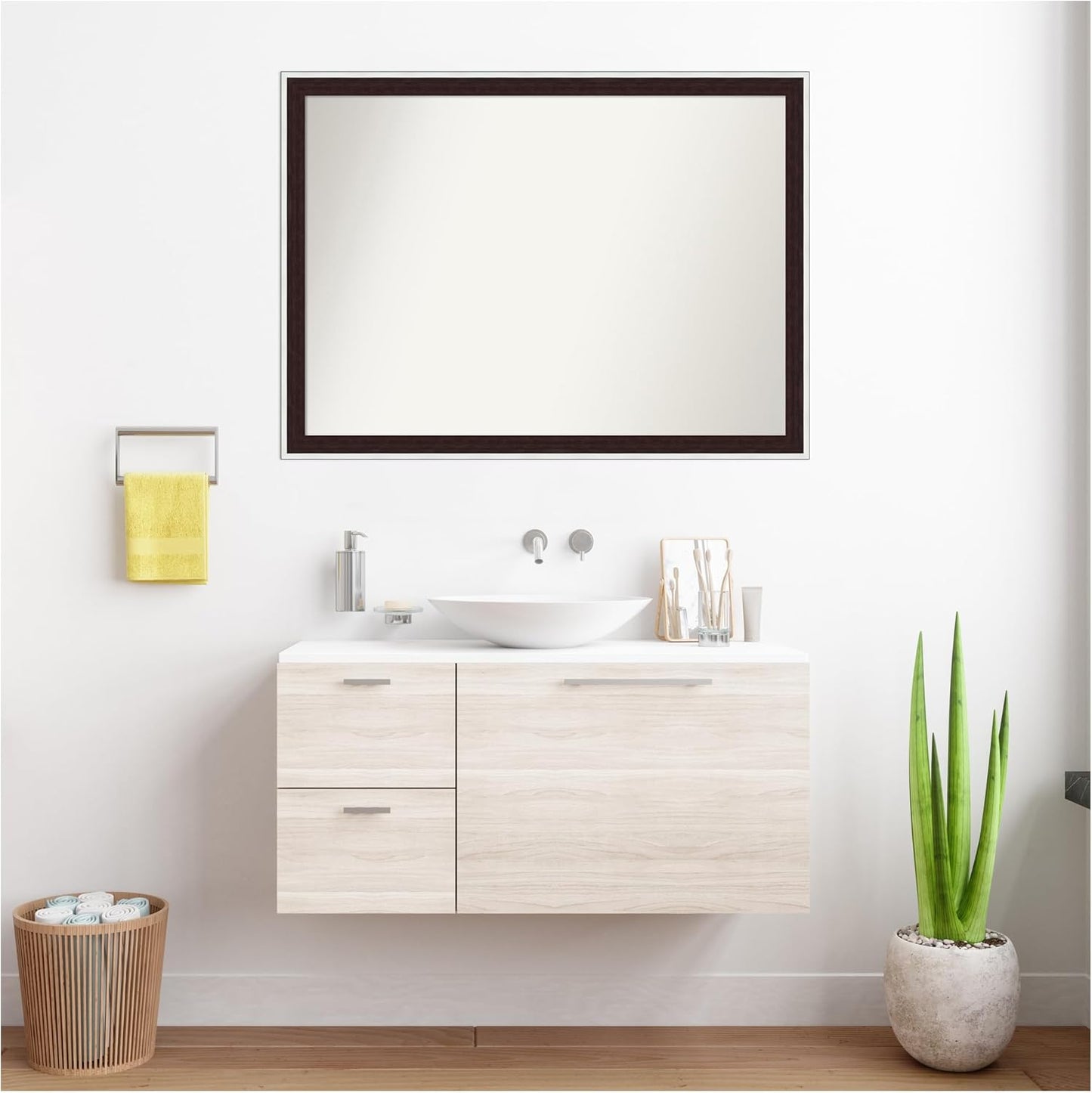 Amanti Art Bathroom Mirror for Over Sink, 30x41 Maya Espresso Silver Rectangle Vanity Mirror, X-Large Modern Contemporary Frame, Hangs Horizonally and Vertically, Bathroom Wall Decor, Non-Beveled Edge