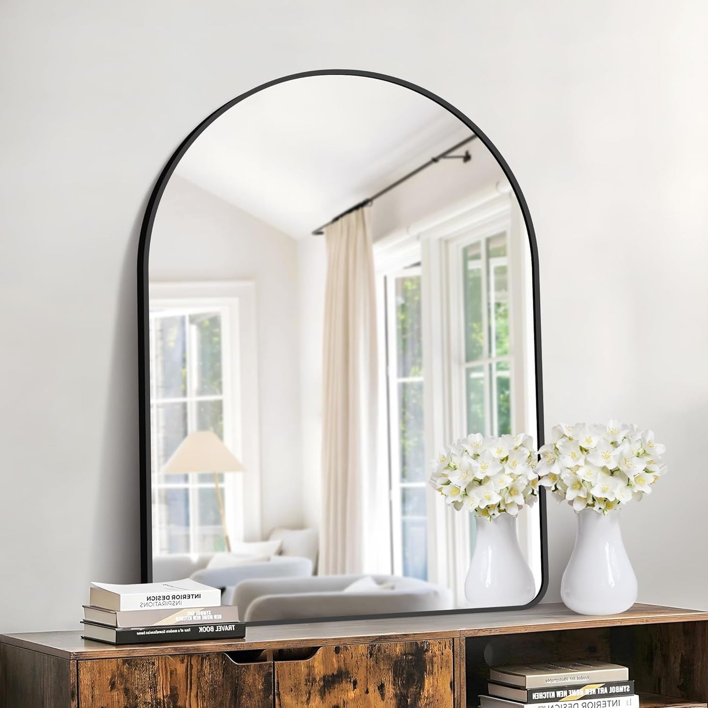 Arched Bathroom Mirror, 26"x38" Black Arched Mirror for Bathroom, Wall Mounted Mirror, Black Vanity Wall Mirror w/Metal Frame for Bedroom, Entryway, Living Room, Hanging or Leaning Against Wall