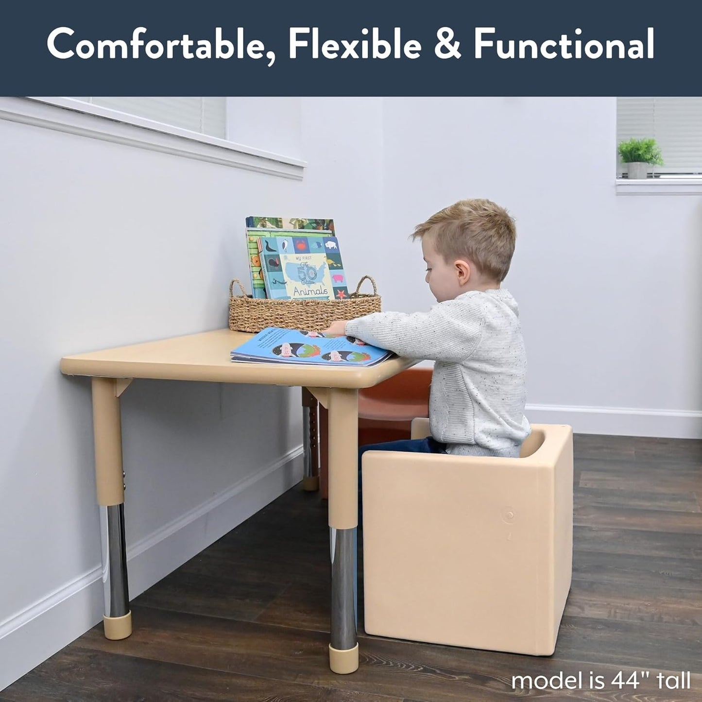 Children's Factory 3-in-1 Cube Chair for Kids, Flexible Seating Classroom Furniture, 1-Pack, Sand