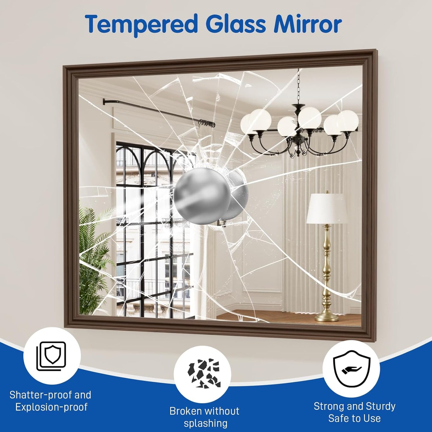 WEER Retro Copper Bathroom Mirror, 36x30 Inch Bronze Oil Rubbed Framed Mirror, Rectangle Classic Vintage Framed Wall Mirror, Farmhouse Vanity Mirror, Tempered Glass, Vertically or Horizontally