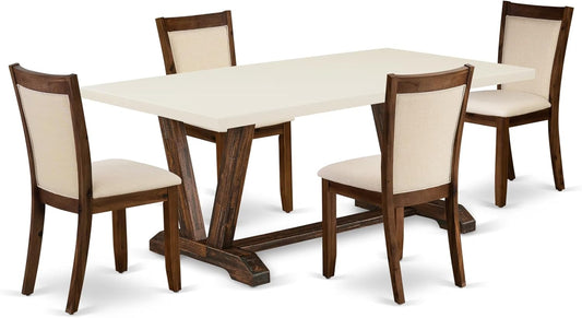 East West Furniture V727MZN32-5 5 Piece Dinette Set Includes a Rectangle Dining Room Table with V-Legs and 4 Light Beige Linen Fabric Parsons Dining Chairs, 40x72 Inch, Multi-Color