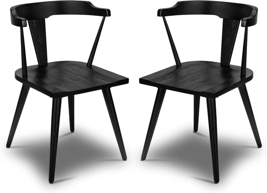 POLY & BARK Mid Century Modern Enzo Black Dining Chair – Solid Oak Wood Splat Back Chair, 18" Seat Height, 32" Tall – Stylish MCM Kitchen & Dining Room Chair - Set of 2