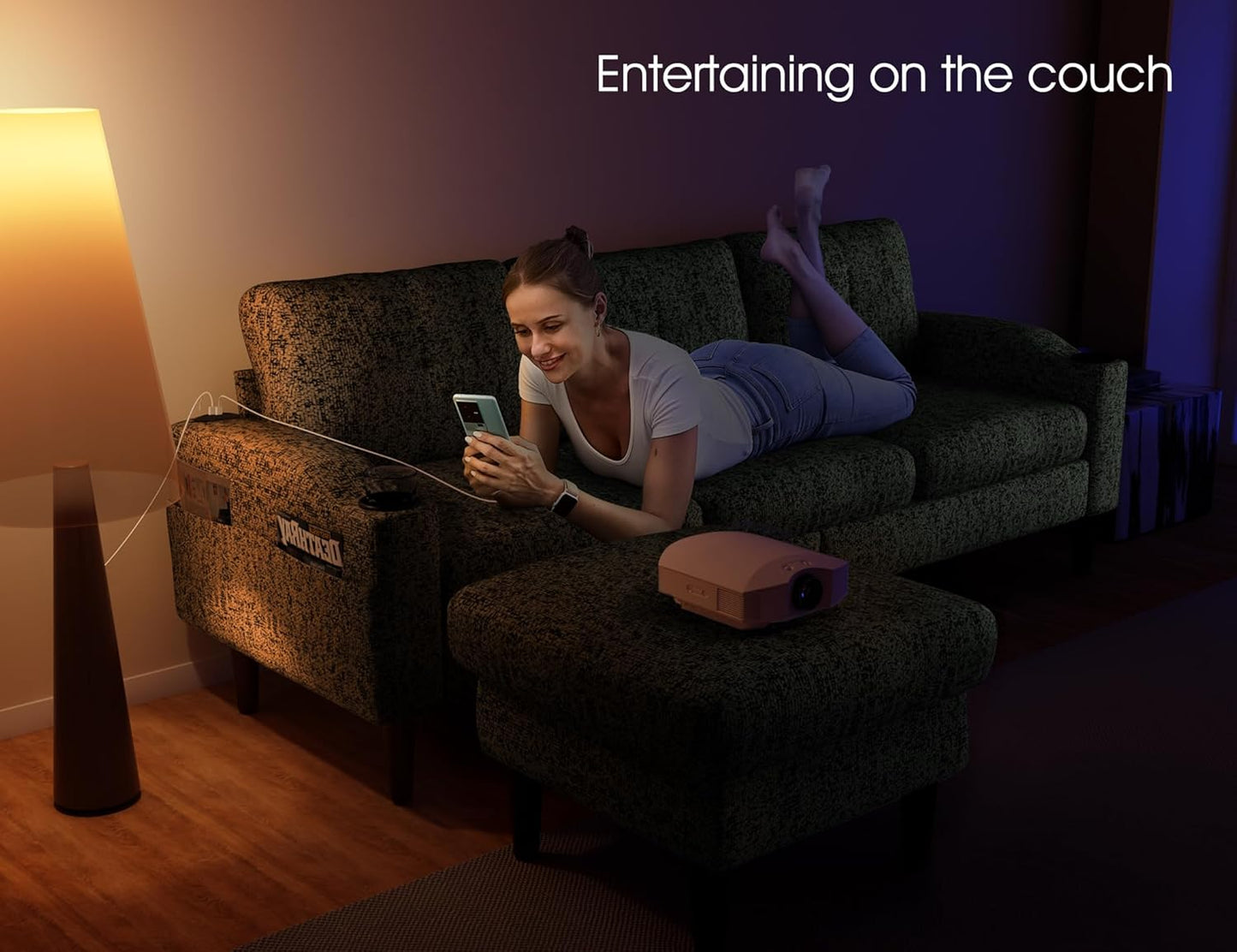 Ball & Cast Modular L Shaped Sectional Sofa with Movable Storage Ottoman,3 Seater Comfy Cloud Couch W/Cupholders and USB Ports,Linen Fabric Sofa for Living Room,Apartment,Small Space,Green,78"