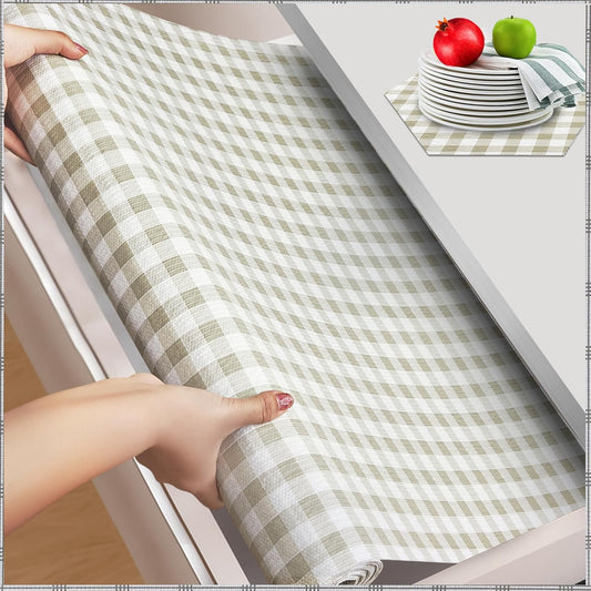 Beautysaid Shelf and Drawer Liner for Kitchen Cabinet, Non Adhesive Non Slip Shelf Paper Waterproof Washable Thickened for Dresser Pantry Shelve Bathroom Protector Liner(Checkered,12 in x 20FT)