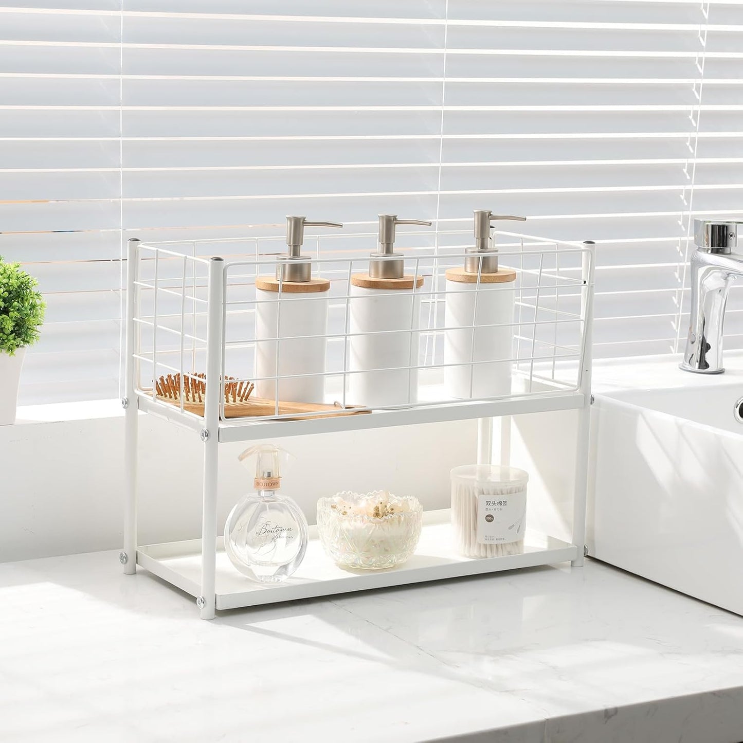 KINGRACK 3-Tier Rolling Utility Cart with Wheels, Metal Slim Storage Cart, Multifunctional Storage Organizer, Rolling Storage Cart for Kitchen, Office, Bathroom, Narrow Place, White