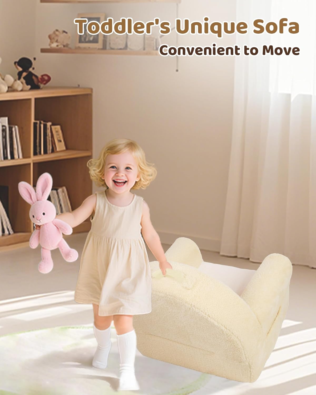 Toddler Chair, Comfy Foam Kids Couch with Soft Velvet Cover, Toddler Couch for Gaming and Studying, Kids Sofa That Fits Nicely with Any Modern Decor, Beige