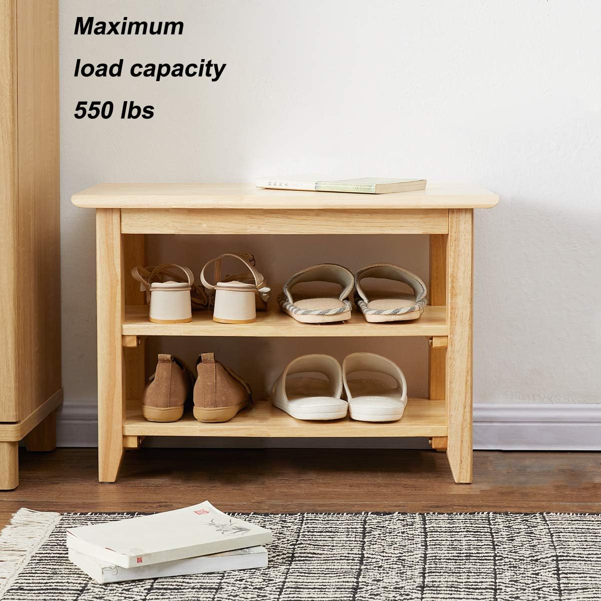 XKZG Storage Bench Wooden Shoe Rack Bench Simple Style Wood Entryway Bench (Natural,23.6")