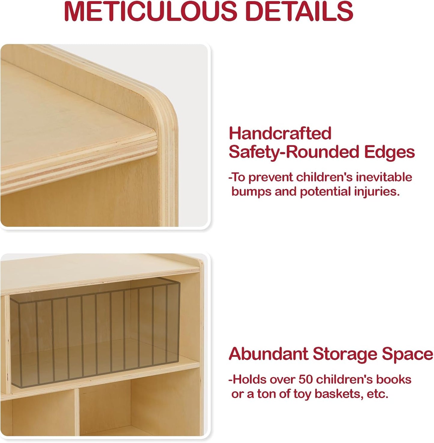 Monläurd® 100% Birch Cabinet, 5-Section Montessori Wooden Bookshelf & Storage Organizer, Toy Storage Cabinet for Kids, Daycare Furniture, Toddler Book Shelf for Playroom, Classroom and Nursery