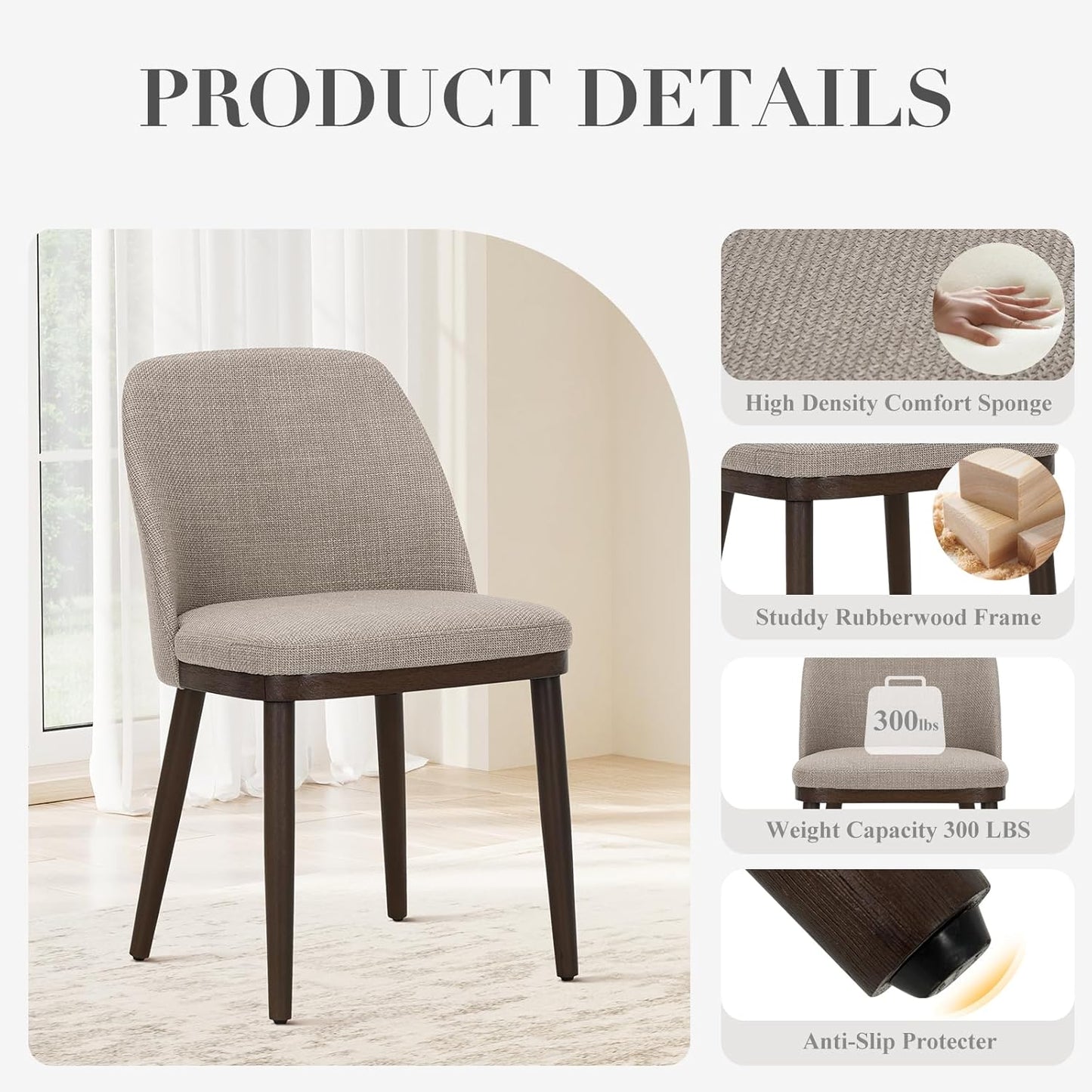 COLAMY Upholstered Dining Chairs Set of 6, Modern Kitchen Chairs with Back, Fabric Side Dining Room Chairs with Wood Legs for Kitchen Dining Room Restaurant, Camel