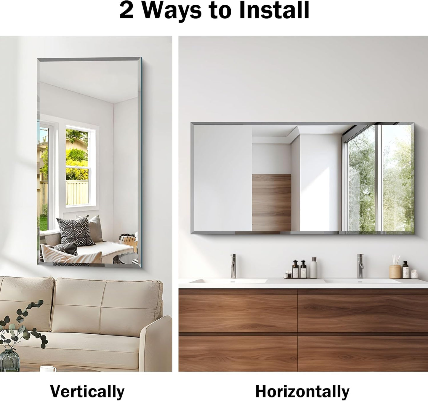 24x48 Large Beveled Mirror, Frameless Beveled Bathroom Mirrors for Over Sink, Upgraded Shatterproof Beveled Vanity Mirror for Bathroom,Bedroom,Living Room and Entryway